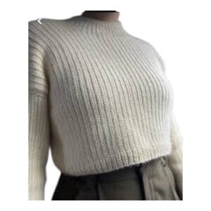 PrettyLittleThing Cream Ribbed Crew Neck Sweater